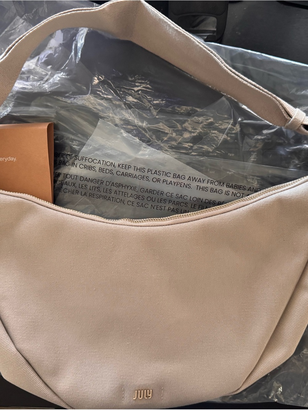 July Beige Canvas Shoulder Bag with Wide Strap
